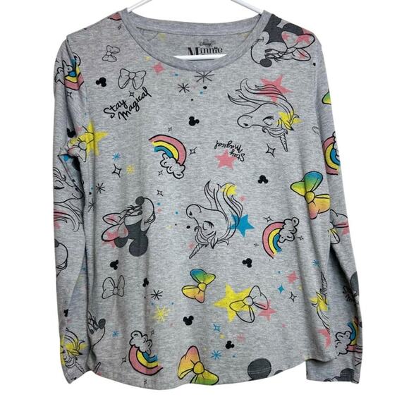 Disney Minnie Mouse XXL Plus Long Sleeve Shirt Gray Unicorn & Rainbow - Picture 1 of 5